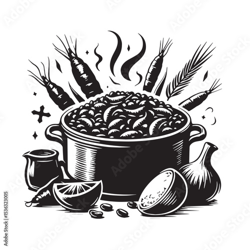 Black Jambalaya Silhouette Vector, High Quality Illustration on White Background
