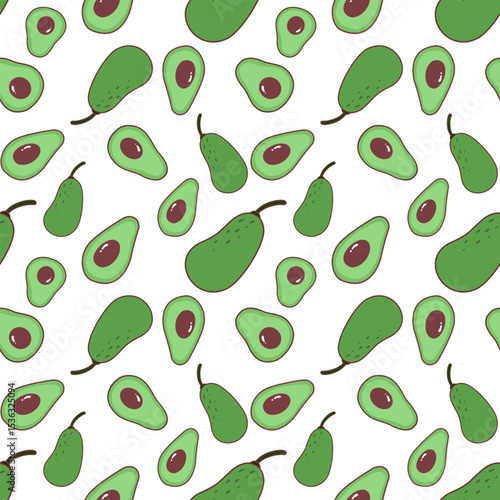 Cute Avocado Seamless Pattern on White Background