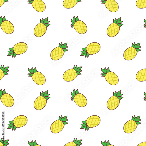Cute Pineapple Seamless Pattern on White Background