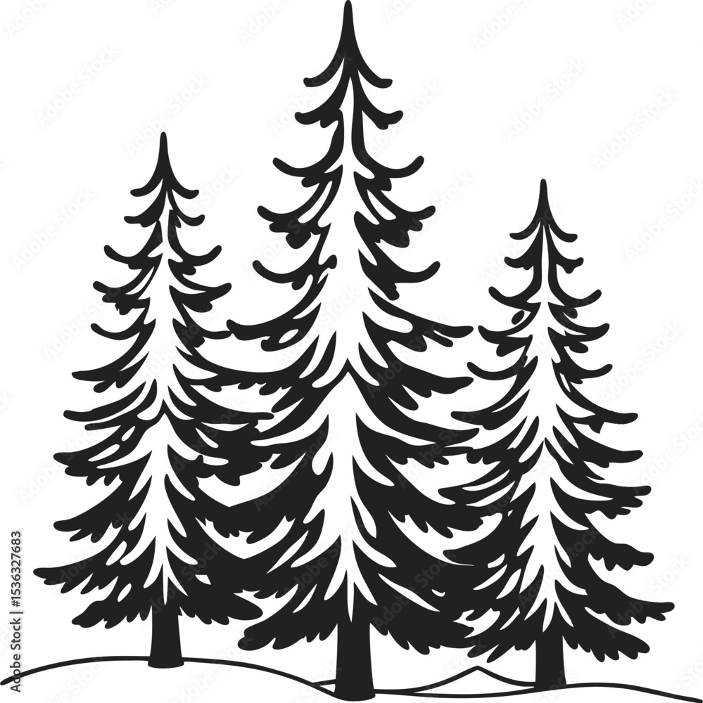 Fototapeta premium long elegant pine tree branches black and white .eps