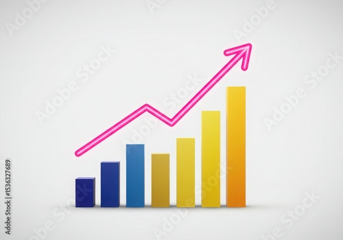 Colorful bar graph with upward trending pink arrow Free Download Colorful bar graph with upward trending pink arrow - GFXLoad