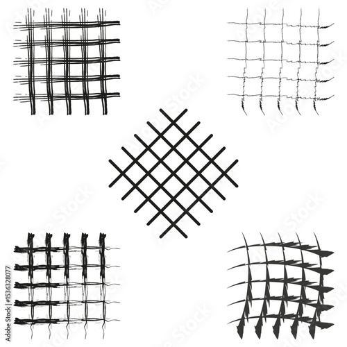Abstract black meshes. Vector hand grid. Distorted square forms. Line structure sketch.