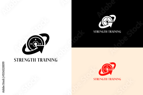 weight plat with arrow wrapping vector illustration, icon, logo for weightlifting, bodybuilding, gym, workout, personal trainer, exercise, health, wellness, strength training, and more