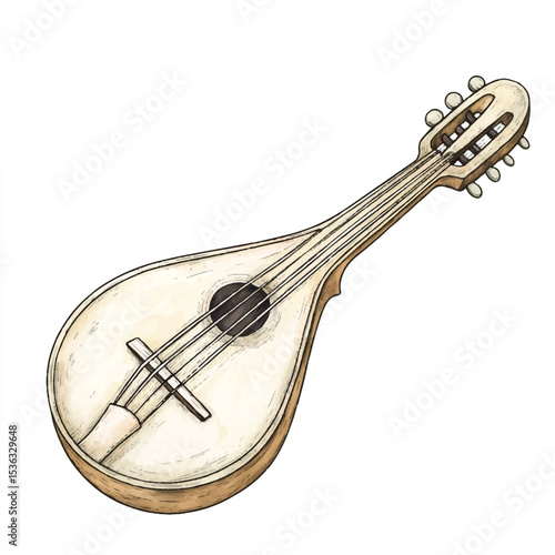 Detailed HandDrawn Illustration of a Vintage Bandura