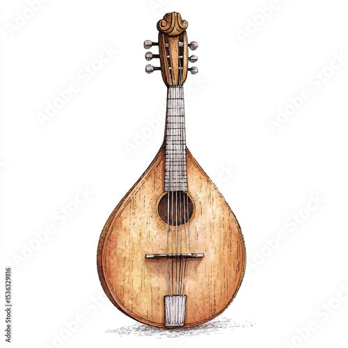 Detailed Illustration of a Vintage Portuguese Bandura