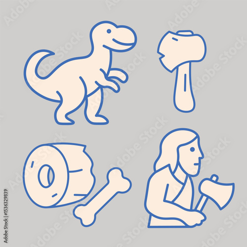 Simple Minimalist Prehistoric Caveman Icon Illustrations