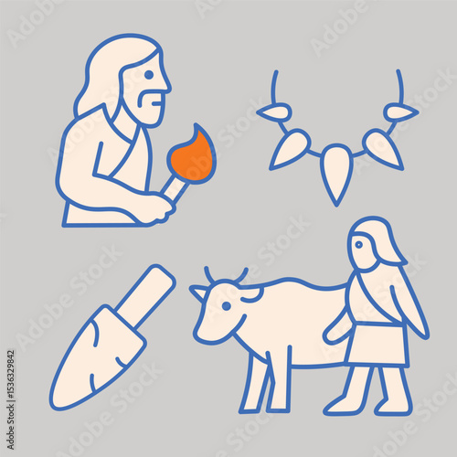 Simple Minimalist Prehistoric Caveman Icon Illustrations