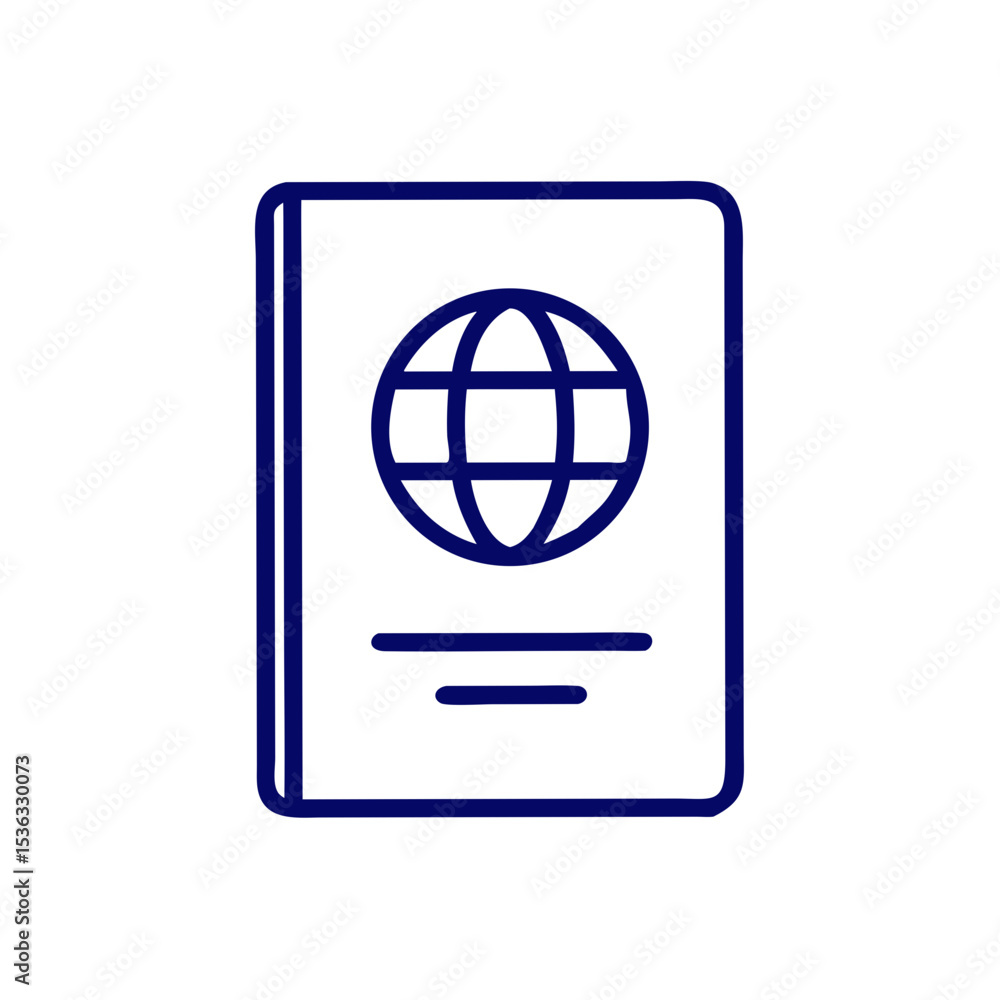 Outline icon of a passport with globe symbol in minimalist style Outline icon of a passport with globe symbol in minimalist style