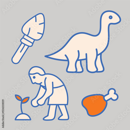 Simple Minimalist Prehistoric Caveman Icon Illustrations