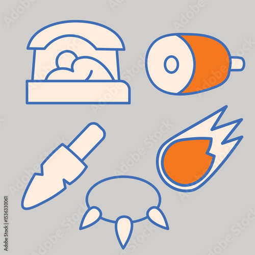 Simple Minimalist Prehistoric Caveman Icon Illustrations