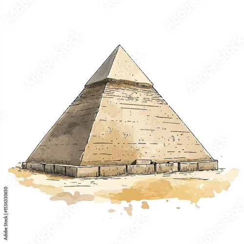 Hand Drawn Watercolor Style Egyptian Pyramid Illustration