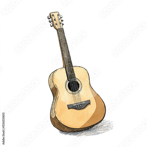 Hand Drawn Watercolor Acoustic Guitar Illustration
