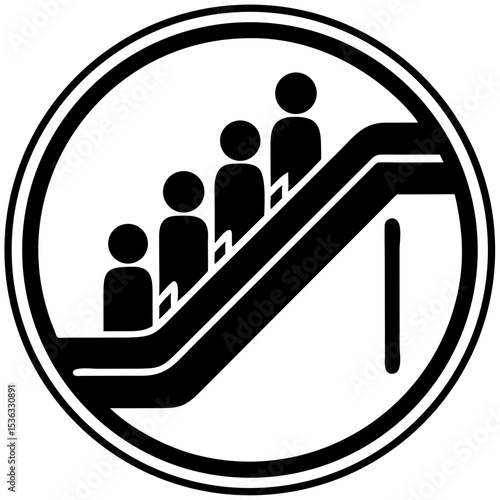 Icon of escalator with four people ascending in a circular design  