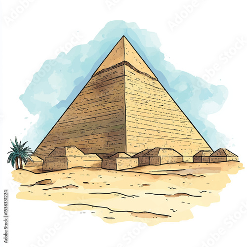 Majestic Pyramid Against Watercolor Sky Ancient Egyptian Landmark