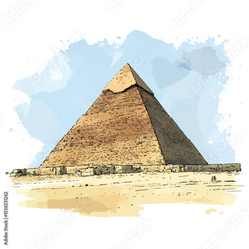 Majestic Pyramid Against Watercolor Sky Ancient Stone Structure