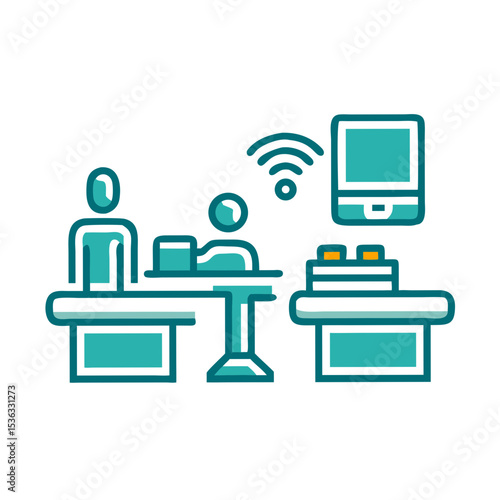 Airport facilities illustration depicting check-in service area  