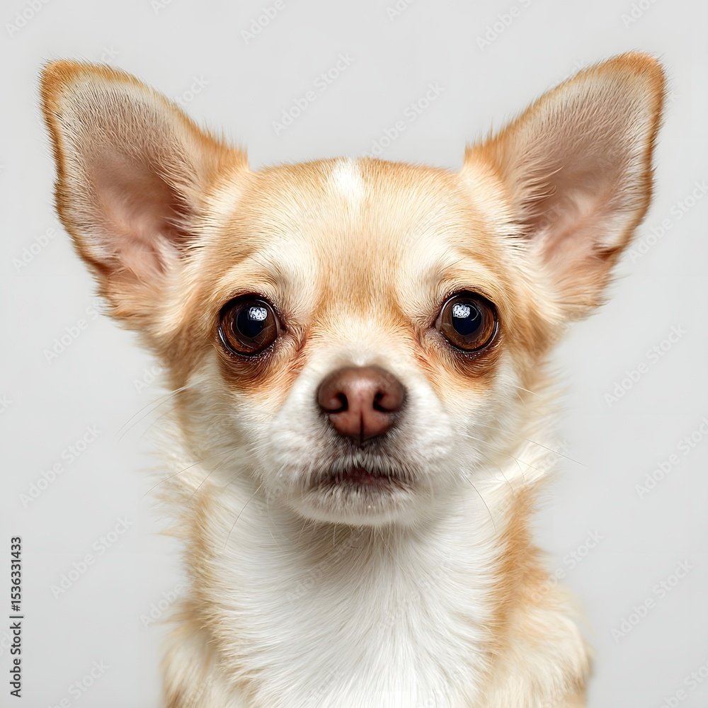 Close-up portrait of a Chihuahua dog with alert expression, against a neutral background Close-up portrait of a Chihuahua dog with alert expression, against a neutral background