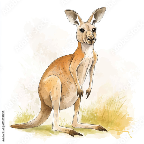 Red Kangaroo Watercolor Illustration Standing Pose Australian Marsupial