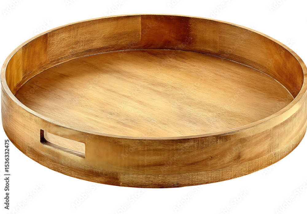 Round wooden serving tray with handle rustic home decor,On Transparent Background, Isolated on white Round wooden serving tray with handle rustic home decor,On Transparent Background, Isolated on white