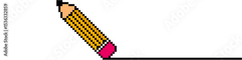 Pixel erase with pencil vector, symbolizing correction, editing, or undoing digital work. Ideal for software interfaces, design tools, or creative process illustrations with a pixelated touch.