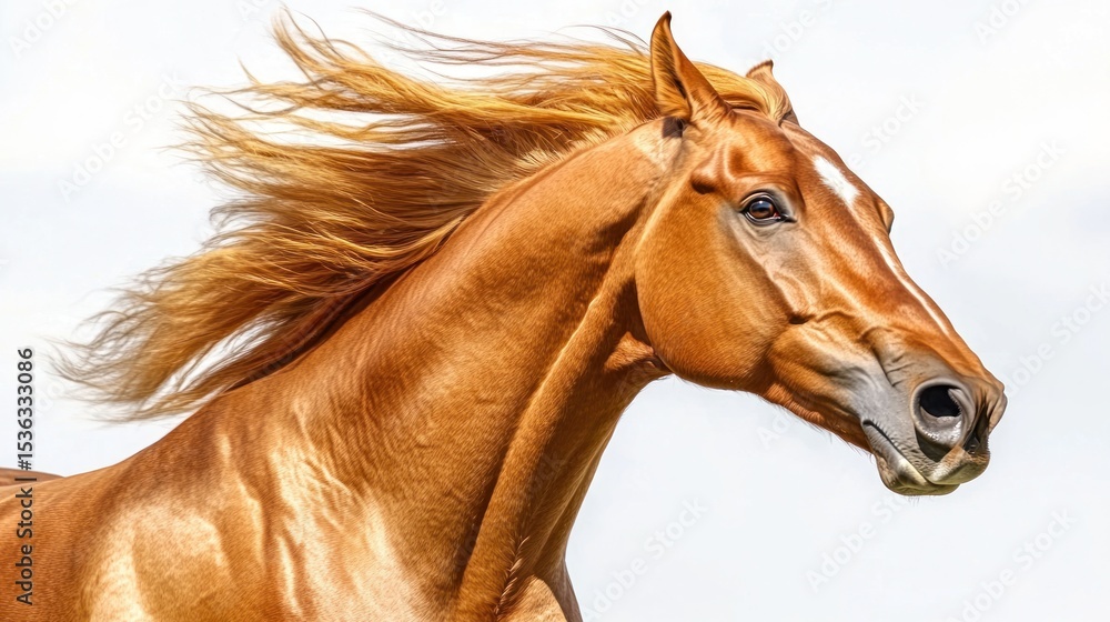 Fototapeta premium Golden horse in motion, mane flowing