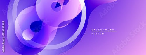 Abstract purple design features overlapping translucent circles. Gradient shades create depth, modern aesthetic. Smooth curves dominate composition.