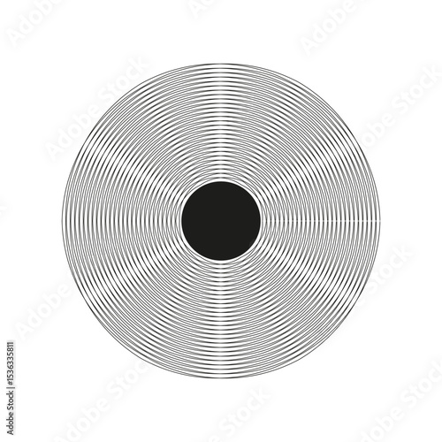 Wavy circle shape. Fine line texture. Optical illusion figure. Vector abstract form.