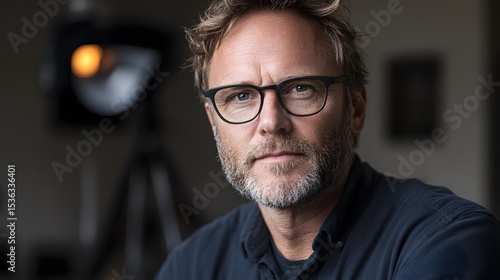 Thoughtful Man with Glasses in Creative Studio Setting