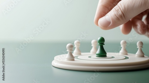 Unique Green Chess Pawn: Business Leadership and Individuality Concept leadership unique green chess