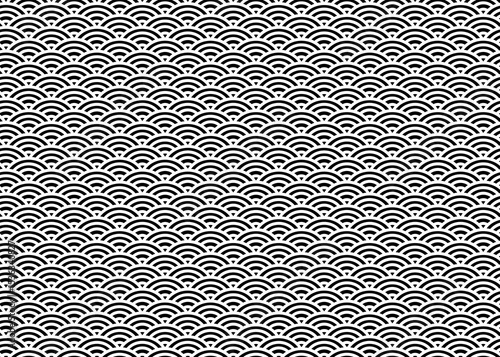 Seamless Japanese or Oriental pattern background. black and white circle
