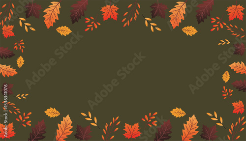 Autumn leaves frame. Fall background with colorful leaves. Autumn leaves border isolated on White. Vector illustration