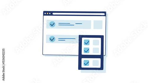 Completing online tasks and managing multiple projects using checklist interface on white background