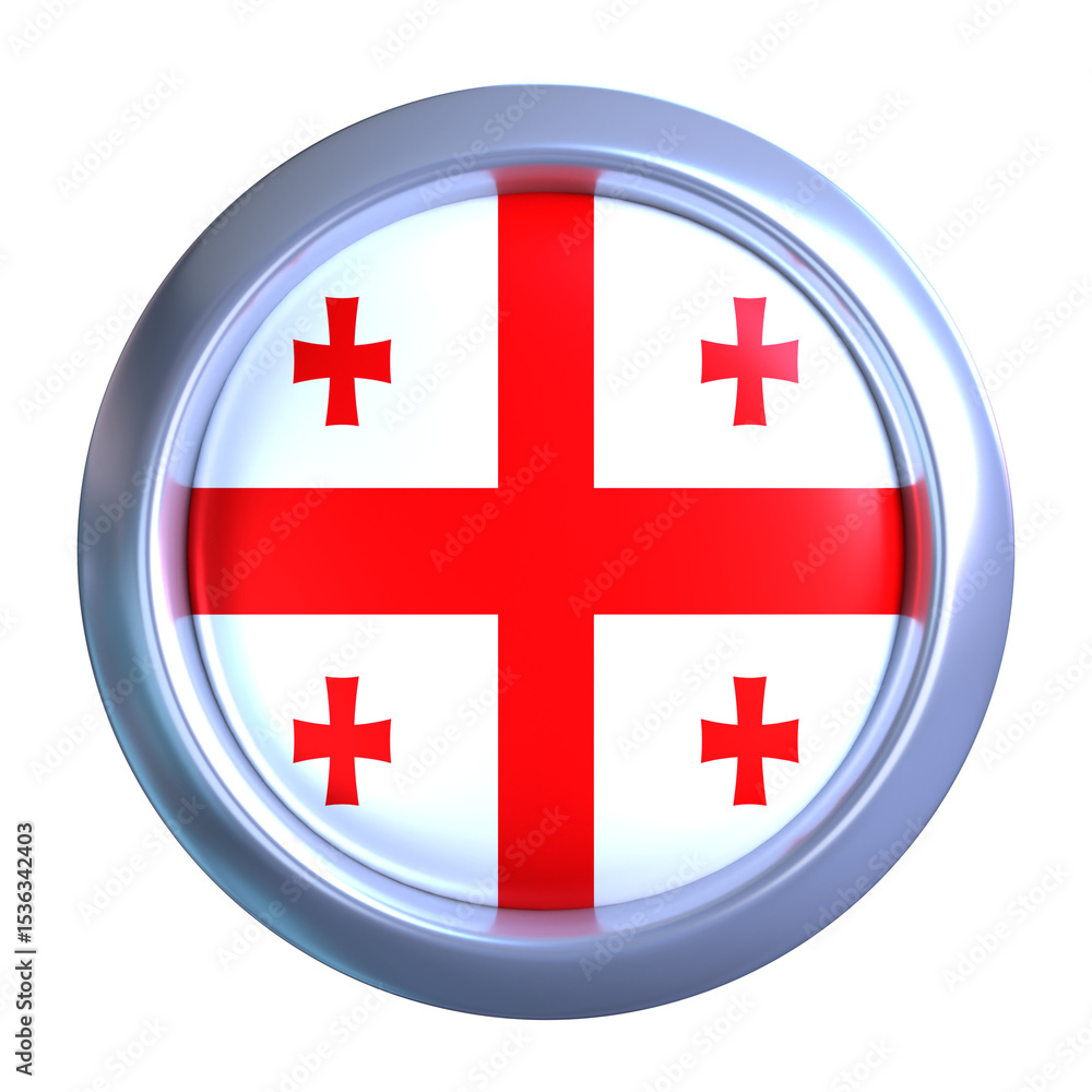 Fototapeta premium 3D Georgia Flag with circle metallic frame, showcasing national emblem detail in a polished, modern design. Perfect for apps, UI, or educational use