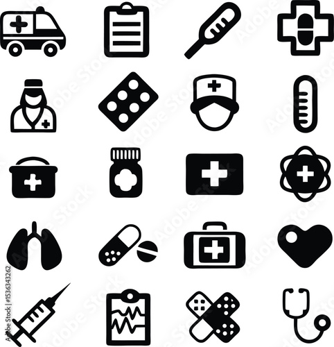Assortment of Medical Icons Representing Healthcare and Treatment Options in a Visual Collection Emphasizing Medical Services