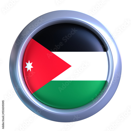 3D Jordan Flag with circle metallic frame, showcasing national emblem detail in a polished, modern design. Perfect for apps, UI, or educational use Free Download 3D Jordan Flag with circle metallic frame, showcasing national emblem detail in a polished, modern design. Perfect for apps, UI, or educational use - GFXLoad