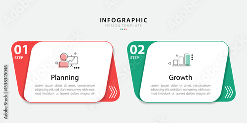Vector infographic template design. 2 Step timeline journey. Process diagram, 2 options on white background, Infograph elements vector illustration.