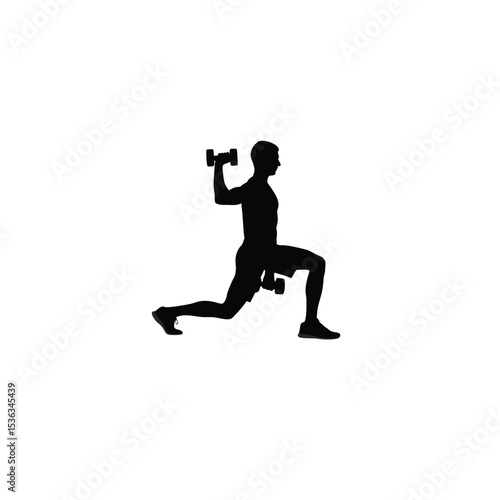 man lifting dumbbell silhouette black on white background