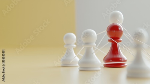 Leadership and Teamwork Connect: Red Pawn Leading White Pawns in Network leadership teamwork network