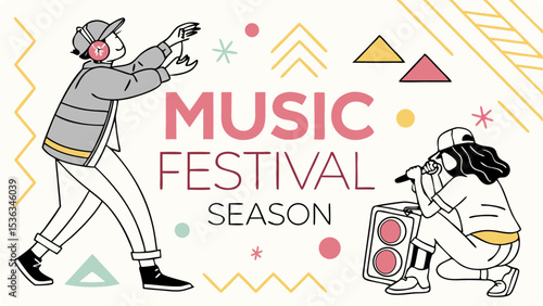Music festival season illustration featuring a man and woman enjoying a concert