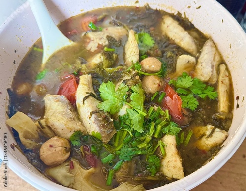 Chinese fish soup, pickled mustard greens, Sichuan cuisine, Szechuan, sour fish, spicy fish soup, Chinese food, Asian cuisine, authentic Chinese, hot and sour, chili oil, numbing spice, mala, traditio