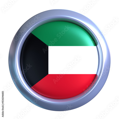 Free Download 3D Kuwait Flag with circle metallic frame, showcasing national emblem detail in a polished, modern design. Perfect for apps, UI, or educational use - GFXLoad
