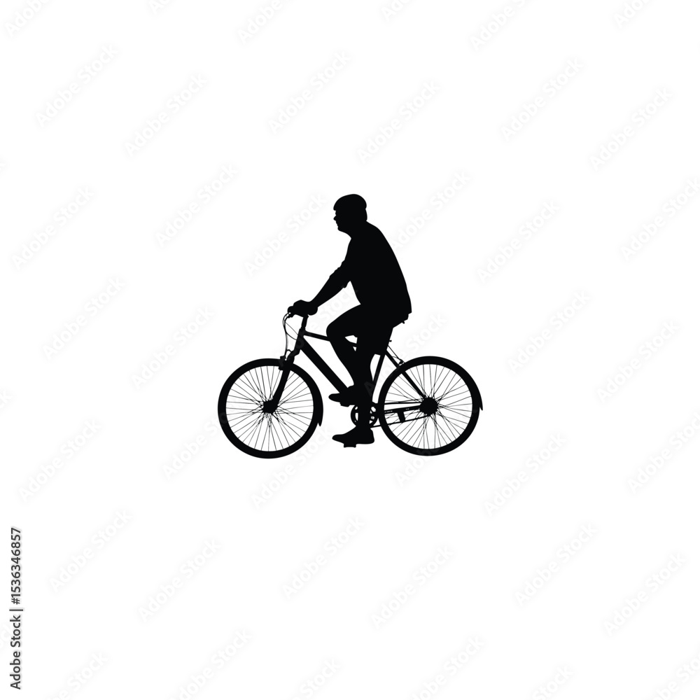 Fototapeta premium man riding bicycle silhouette black, front view
