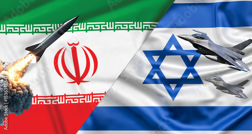 Konstfotografi The flags of Israel and Iran are both made of texture