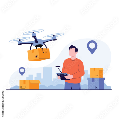 Drone Delivery Service Operator Controlling UAV for Package Transportation and Logistics