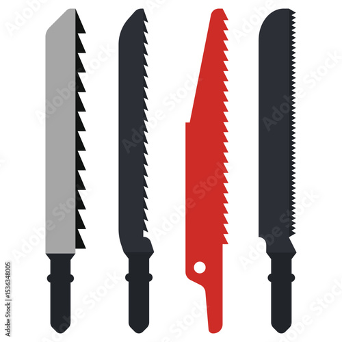Saw blades vector cartoon set isolated on a white background.