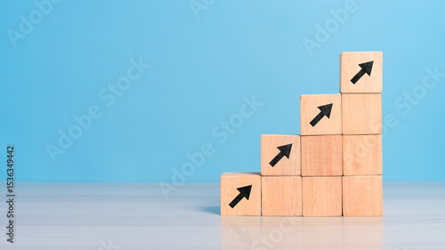 Canvas Print Business growth on wooden block