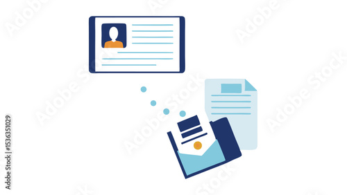 Sending digital identity A stylized id card profile syncing to a document management system icon
