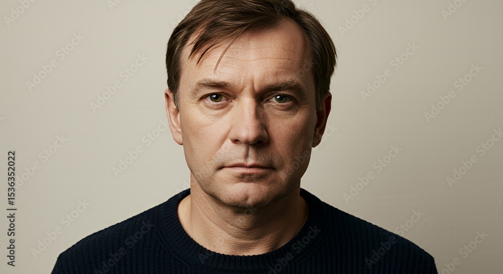 Obraz premium Portrait of a Man: Serious Expression, Studio Lighting