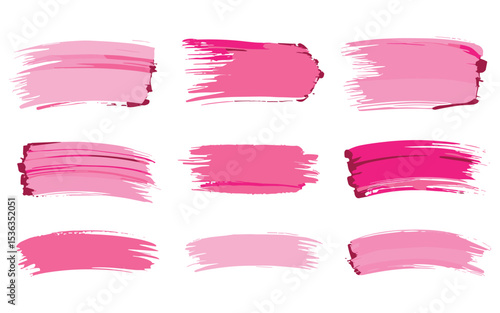 Pink Paint Brush Strokes Set Design Element On White Background