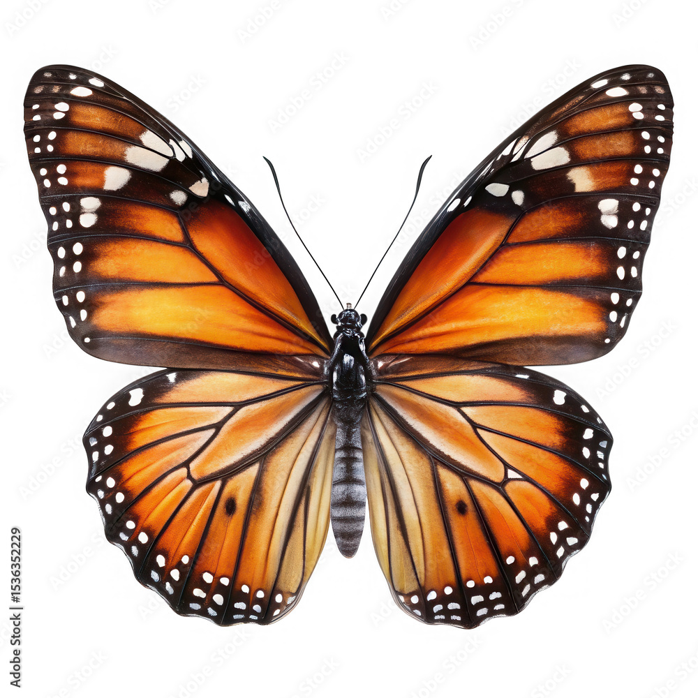 Fototapeta premium Orange monarch butterfly wings isolated on transparent background